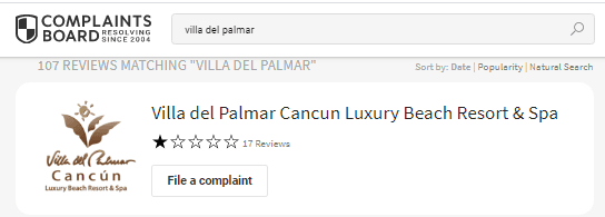 Villa del Palmar Complaints