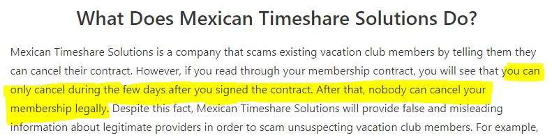 mexican timeshare solutions cancellation